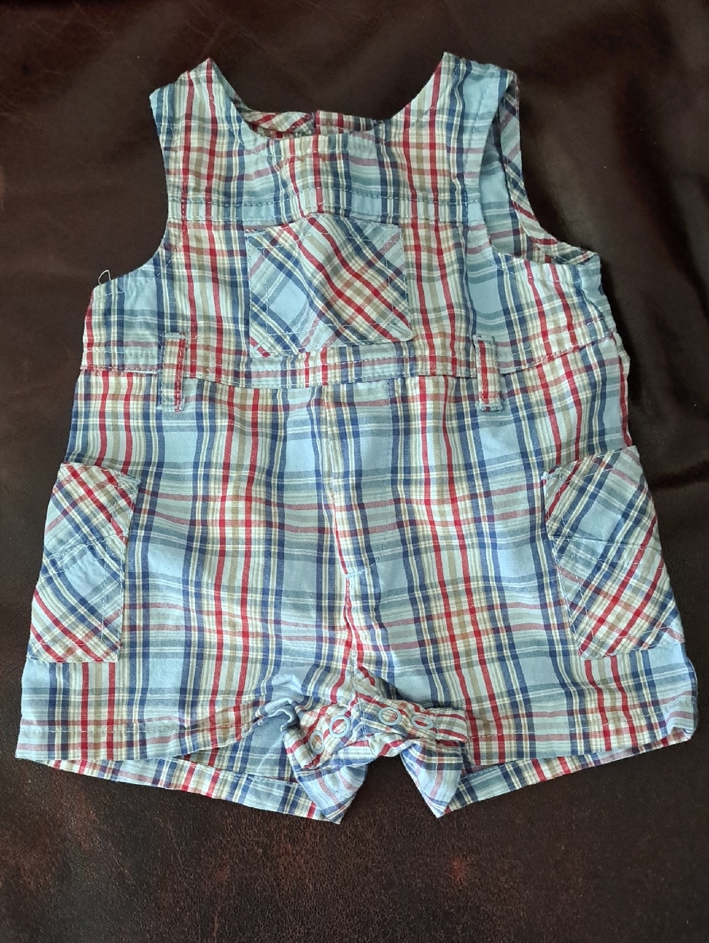 Faded Glory Blue, Red & White Plaid Toddler Romper
